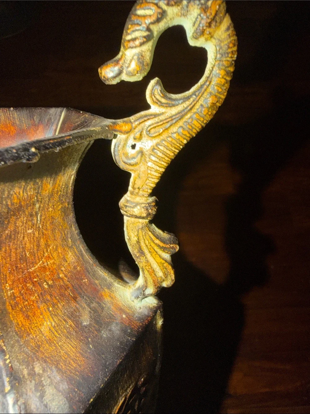 Ornate Brown and Gold Decorative Vase with Scroll Handles